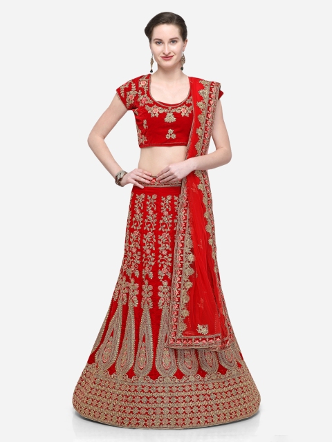 

V SALES Red Semi-Stitched Lehenga & Blouse with Dupatta