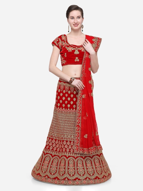 

V SALES Red Semi-Stitched Lehenga & Blouse with Dupatta