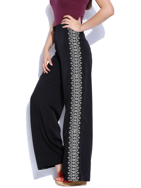 

Tokyo Talkies Black Embroidered Palazzo Trousers