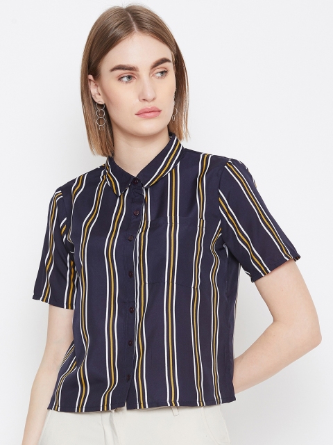 

Femella Women Navy Blue Printed Shirt Style Top