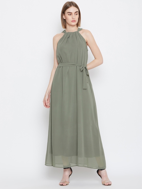 

Femella Women Olive Green Solid A-Line Dress