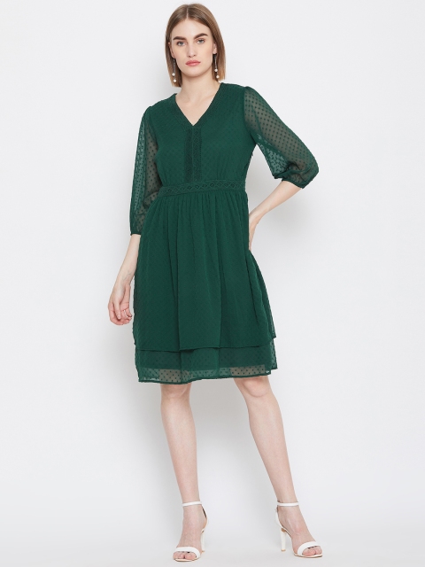 

Femella Women Green Solid A-Line Dress