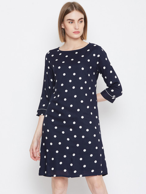 

Femella Women Navy Blue Polka Dots A-Line Dress