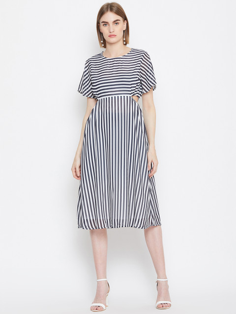 

Femella Women Navy Blue Striped A-Line Dress