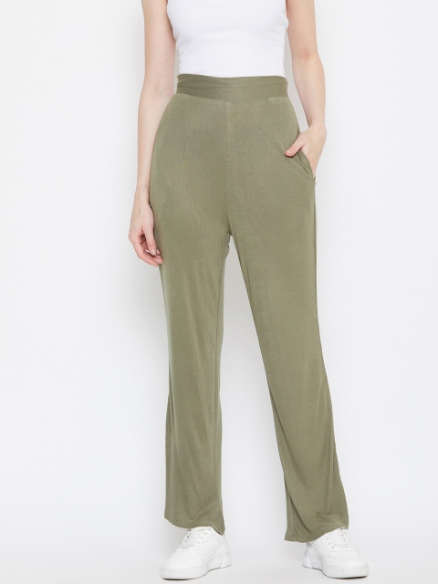 

Femella Women Olive Green Loose Fit Solid Regular Trousers