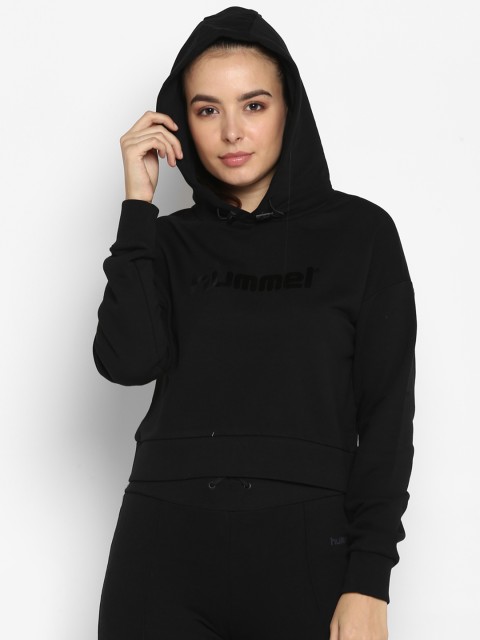 

hummel Women Black Solid Hooded Sweatshirt