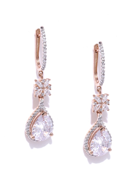 

AADY AUSTIN Rose Gold-Plated CZ Studded Teardrop Shaped Drop Earrings