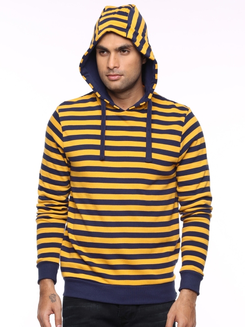 

Fame Forever by Lifestyle Men Yellow & Navy Striped Hooded Sweatshirt