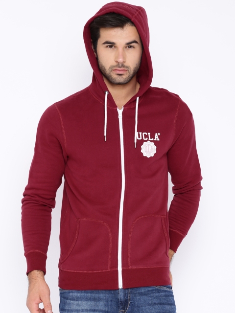 

UCLA Men Maroon Solid Hooded Sweatshirt