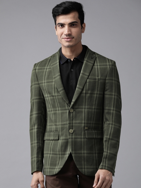 

Blackberrys Men Green Checked Slim Fit Smart Casual Blazer