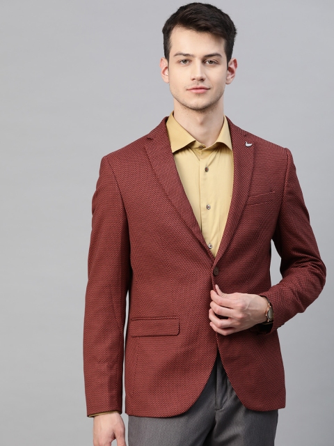 

Blackberrys Rust Orange & Black Self Design Slim Fit Smart Casual Blazer
