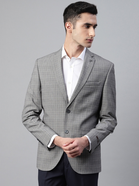 

Blackberrys Men Grey Slim Fit Checked Single-Breasted Formal Blazer
