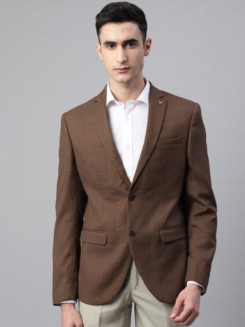 

Blackberrys Men Brown Slim Fit Self-Design Single-Breasted Formal Blazer