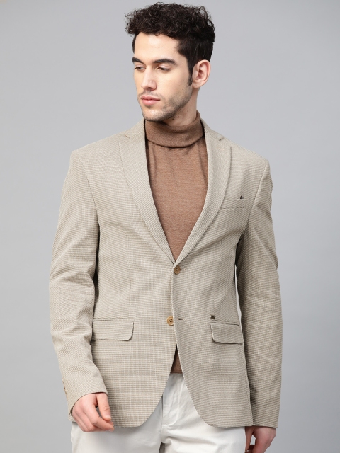 

Blackberrys Beige & Brown Self Design Textured Single-Breasted Slim Fit Blazer