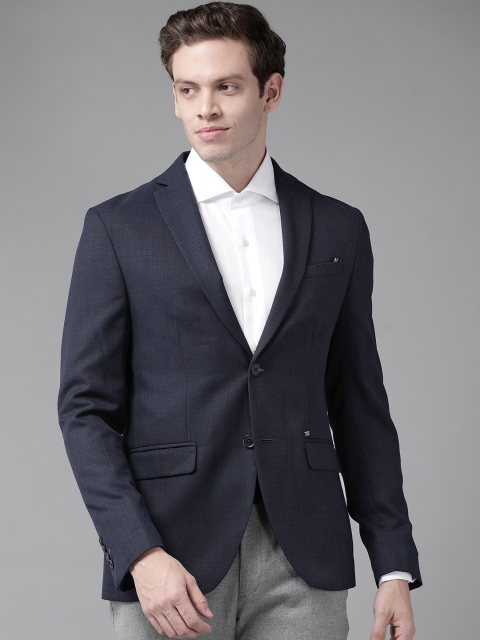 

Blackberrys Men Navy Blue Slim Fit Solid Single-Breasted Formal Blazer