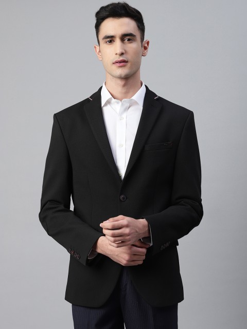 

Blackberrys Men Black Slim Fit Solid Single-Breasted Formal Blazer