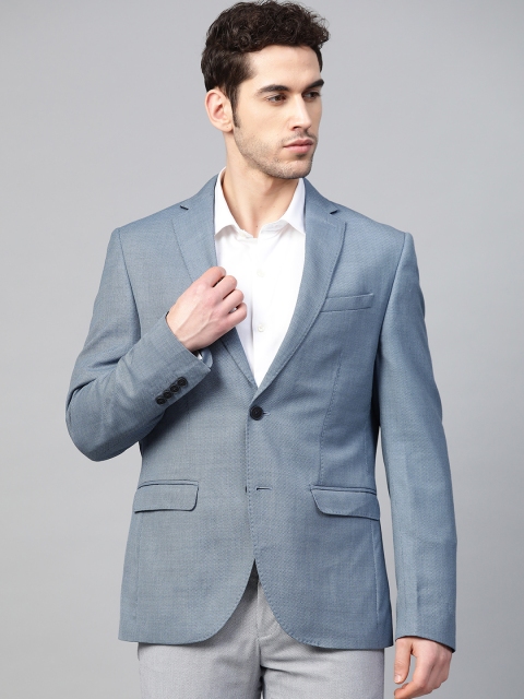 

Blackberrys Blue Self Design Single-Breasted Slim Fit Smart Casual Blazer
