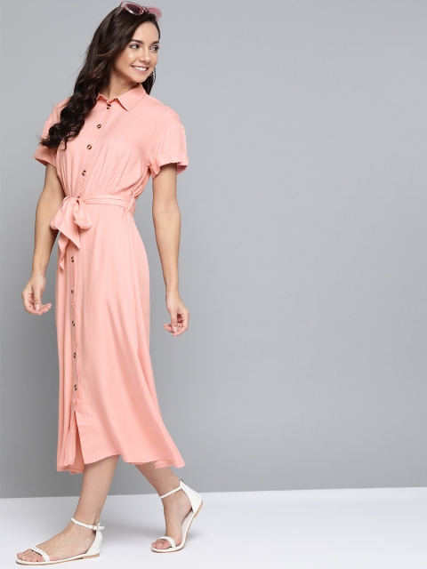 

Mast & Harbour Women Peach-Coloured Solid Shirt Sustainable Dress