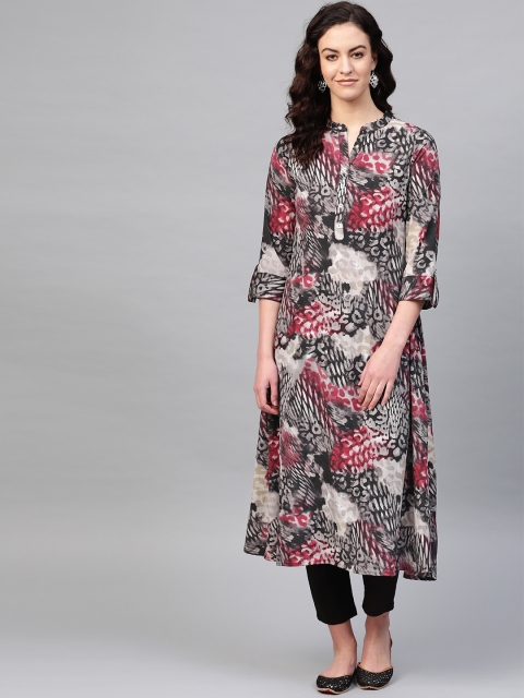 

PINKSKY Women Grey & Black Printed Kurta with Trousers
