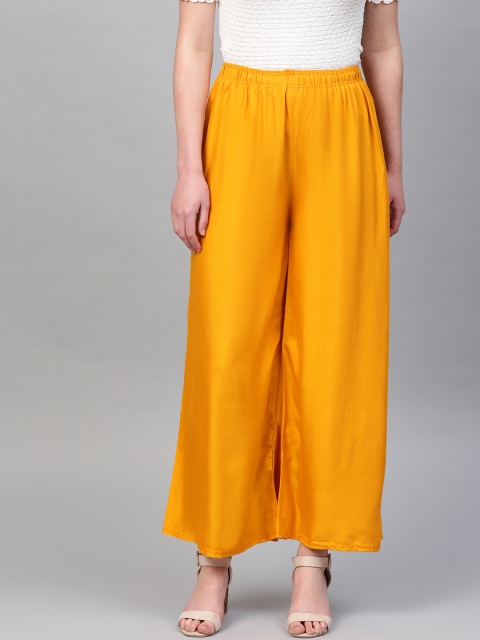 

PINKSKY Women Mustard Yellow Solid Straight Palazzos