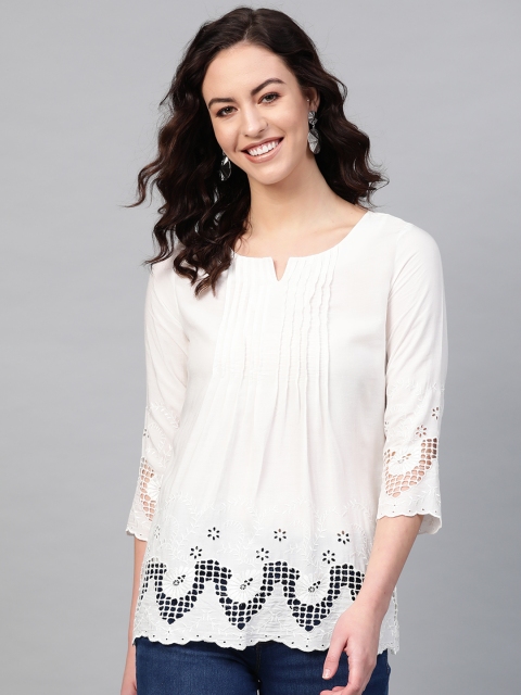 

PINKSKY Women Off-White Solid Regular Top