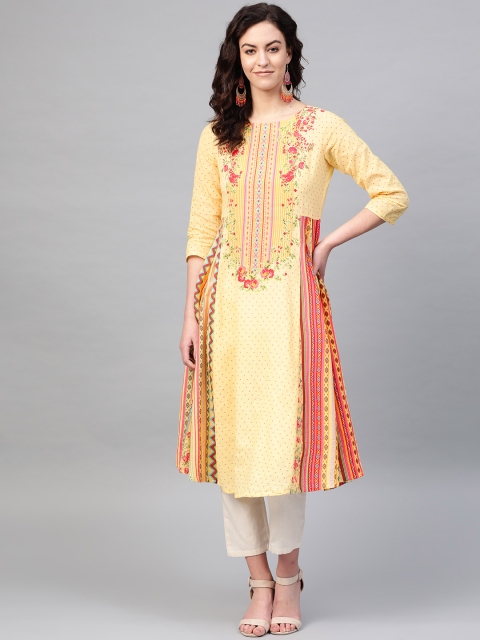 

PINKSKY Women Yellow & Beige Printed Kurta with Trousers