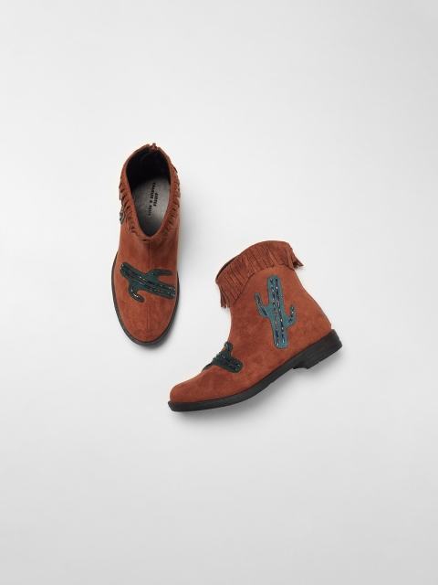 

CHARLES & KEITH Girls Brown Solid Synthetic Mid-Top Flat Boots