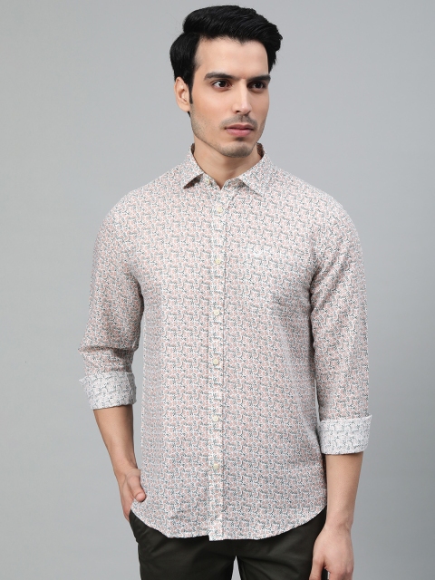 

Blackberrys Men White & Peach-Coloured Slim Fit Printed Casual Shirt