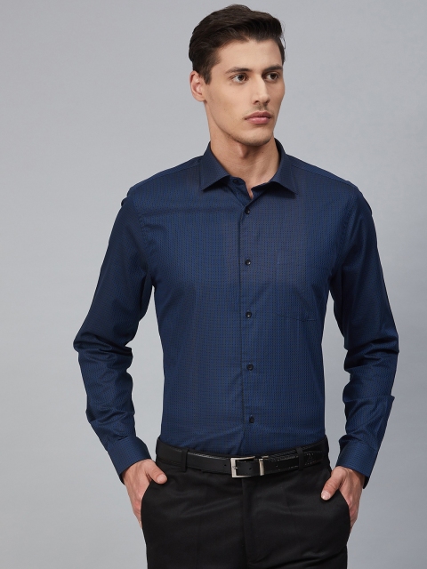 

Blackberrys Men Navy Blue & Black Slim Fit Checked Formal Shirt