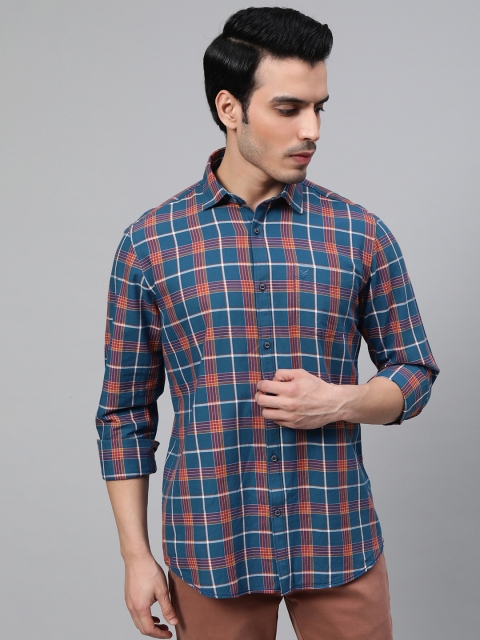 

Blackberrys Men Teal Blue & Red Slim Fit Checked Casual Shirt