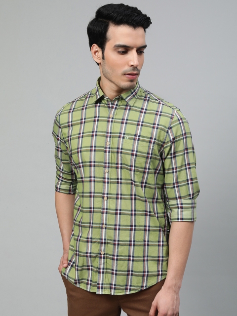 

Blackberrys Men Green & Navy Blue Slim Fit Checked Casual Shirt