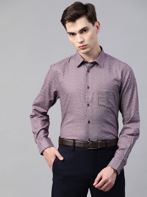 

Blackberrys Men Burgundy & Blue Slim Fit Pure Cotton Printed Formal Shirt