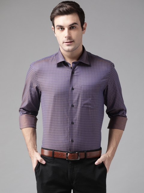 

Blackberrys Men Purple & Beige Dual-Tone Slim Fit Checked Party Shirt
