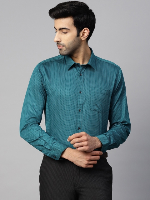 

Blackberrys Men Teal Blue & Black Slim Fit Self Design Formal Shirt