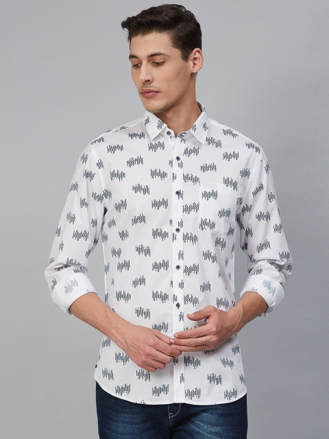

Blackberrys Men White & Navy Blue Slim Fit Geometric Printed Casual Shirt
