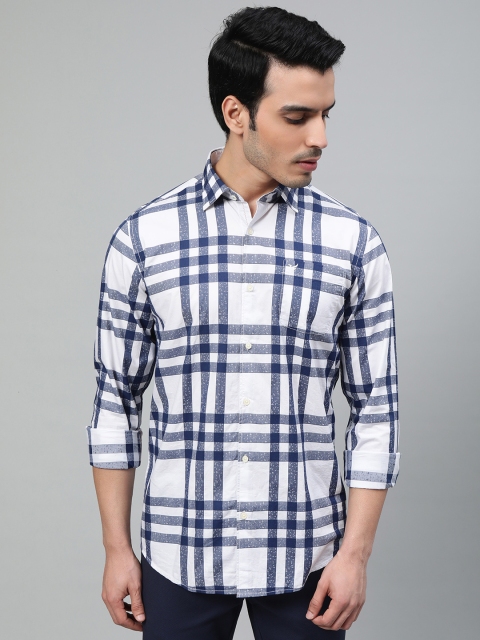 

Blackberrys Men White & Navy Blue Slim Fit Checked Casual Shirt