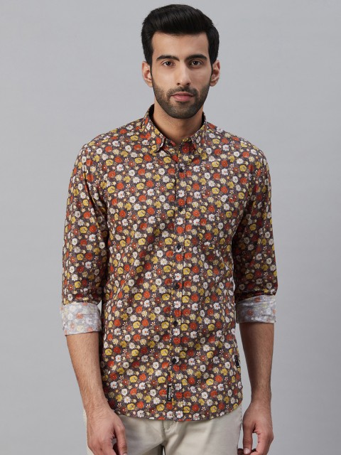 

Blackberrys Men Taupe & Orange Slim Fit Floral Printed Casual Shirt