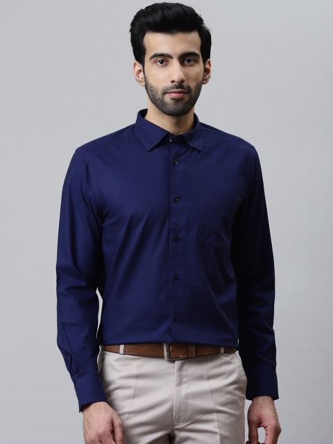 

Blackberrys Men Navy Blue & Black Wrinkle Free Slim Fit Self Design Formal Shirt