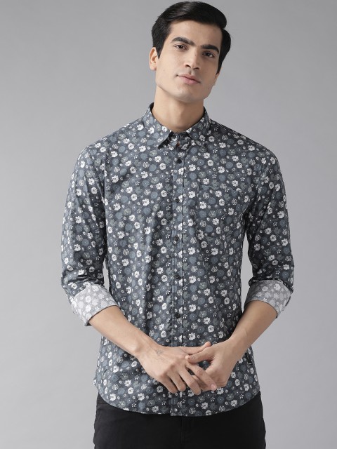 

Blackberrys Men Navy Blue & White Slim Fit Printed Casual Shirt