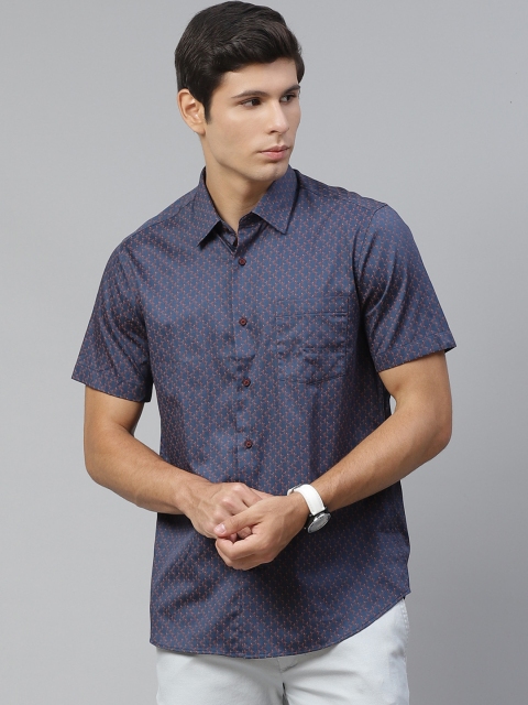 

Blackberrys Men Navy Blue Pure Cotton Slim Fit Printed Casual Shirt