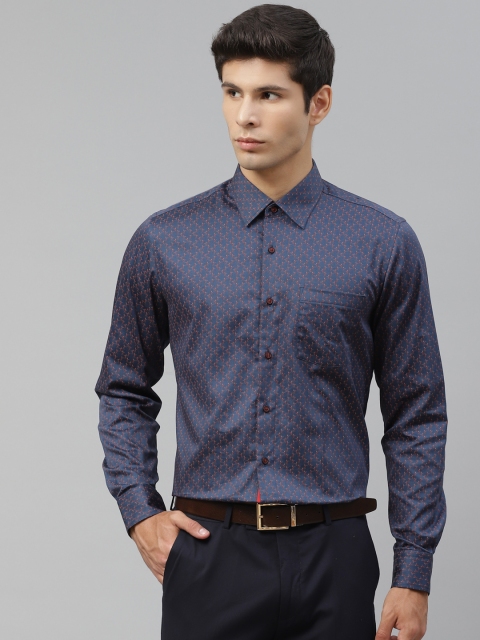 

Blackberrys Men Navy Blue & Red Slim Fit Printed Pure Cotton Formal Shirt