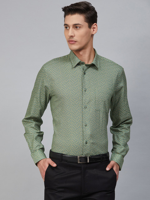 

Blackberrys Men Green & Yellow Slim Fit Self Design Formal Shirt