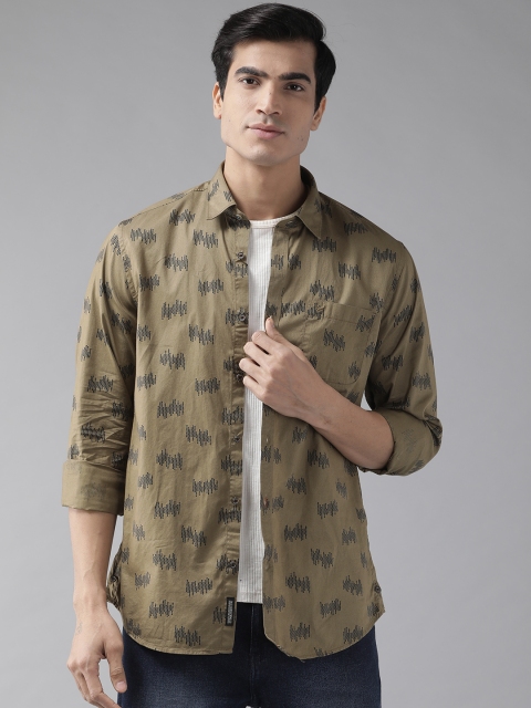 

Blackberrys Men Olive Brown & Navy Blue Slim Fit Printed Casual Shirt