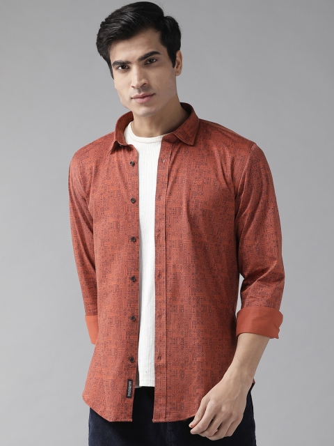 

Blackberrys Men Rust Orange & Navy Blue Trim Regular Fit Printed Casual Shirt