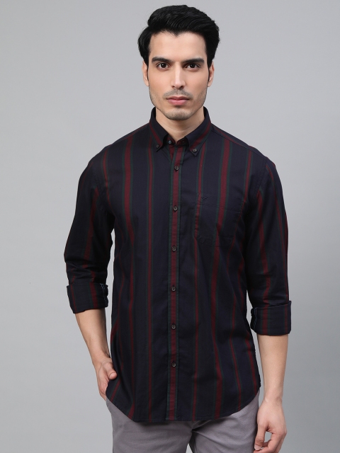 

Blackberrys Men Navy Blue & Maroon Slim Fit Striped Casual Shirt