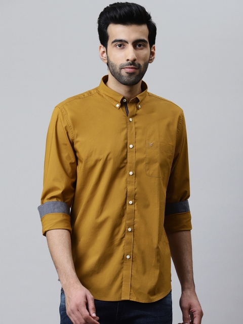 

Blackberrys Men Mustard Brown Slim Fit Solid Casual Shirt