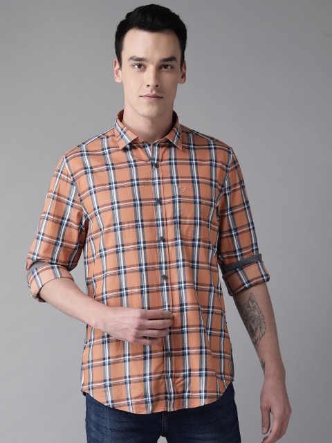 

Blackberrys Men Rust Orange & Blue Slim Fit Checked Casual Shirt