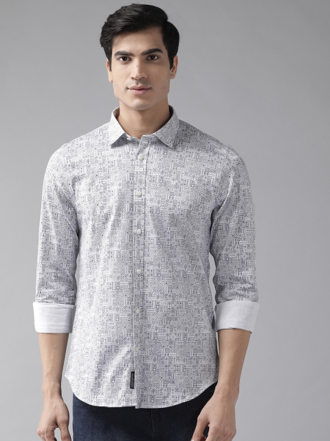 

Blackberrys Men White & Navy Blue Slim Fit Printed Casual Shirt