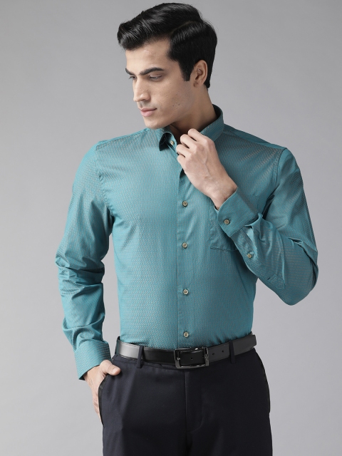 

Blackberrys Men Teal Blue & Beige Slim Fit Self Design Party Shirt