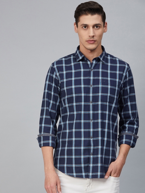 

Blackberrys Men Navy Blue & White Slim Fit Checked Casual Shirt